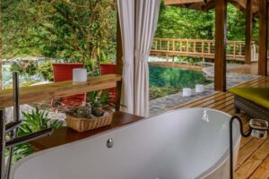 Outdoor bath at Pacuare Eco Lodge in Costa Rica
