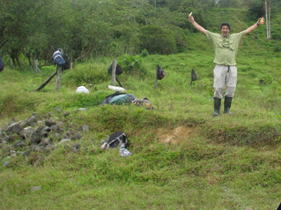Rafa Gallo planting trees in Costa Rica, on the Pacuare River