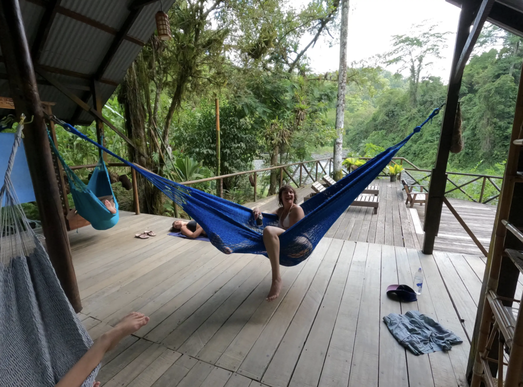 Hanging out with friends at Rios Lodge on the Pacuare River